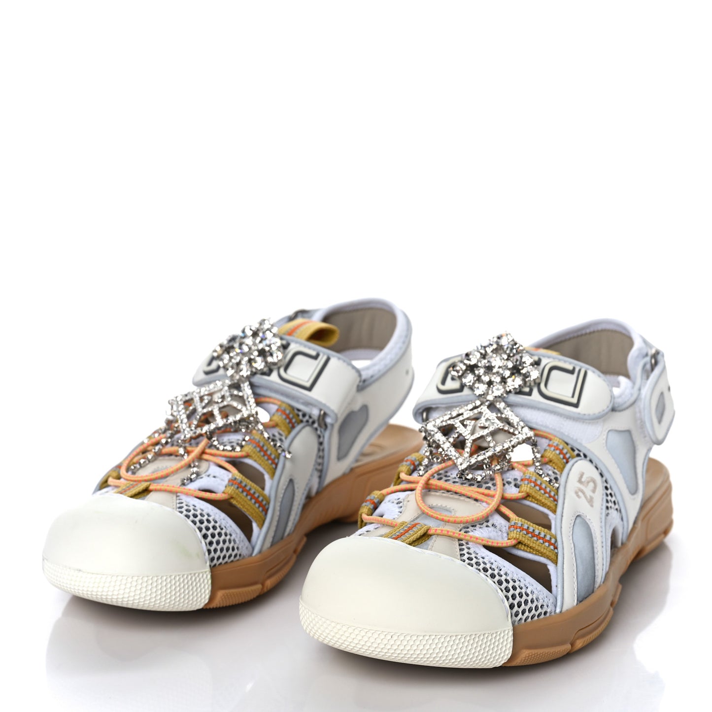 Mesh Fabric Tinsel Sport Sandals 39.5 White Silver