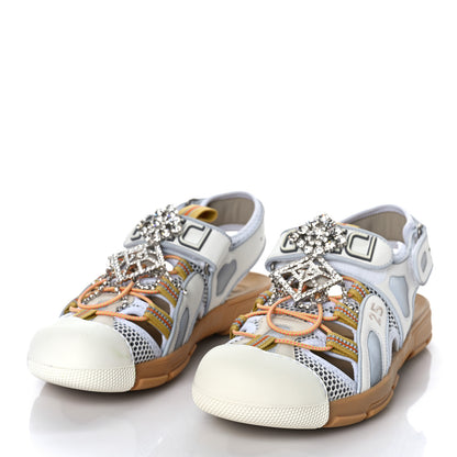 Gucci Mesh Fabric Tinsel Sport Sandals 39.5 White Silver 4 of 9