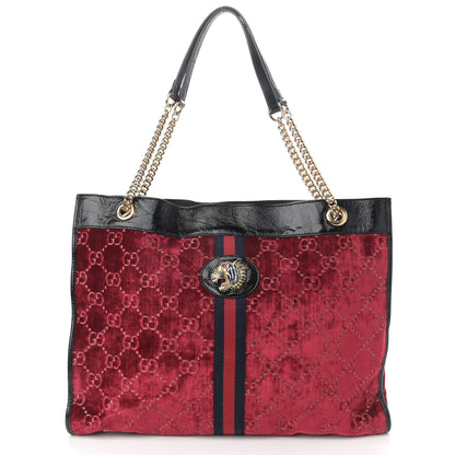 Gucci Velvet GG Monogram Large Rajah Chain Tote Red Cipria Black 3 of 16