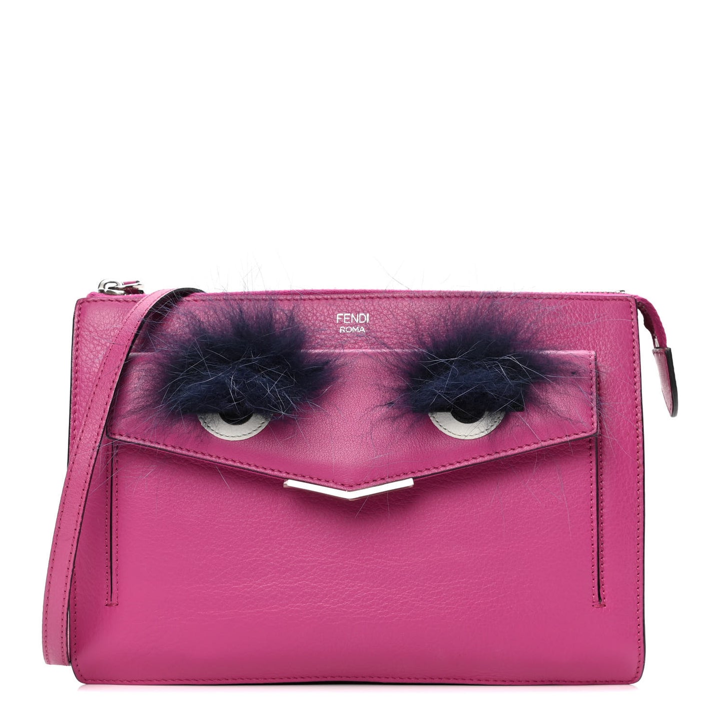 Vitello Dolce Fox Fur Monster Eyes Mini 2Jours Pouch Magenta