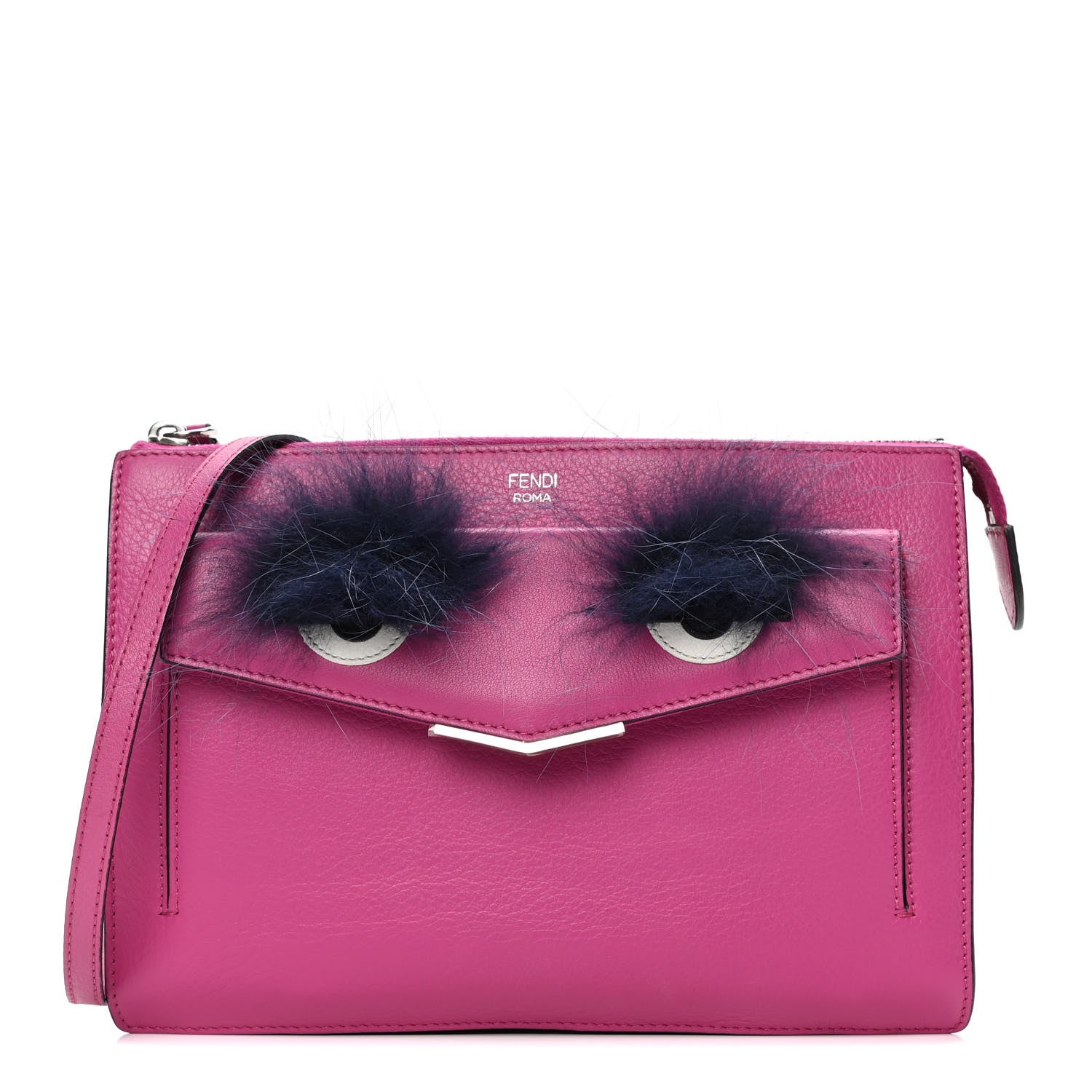 Fendi Vitello Dolce Fox Fur Monster Eyes Mini 2Jours Pouch Magenta 1 of 4
