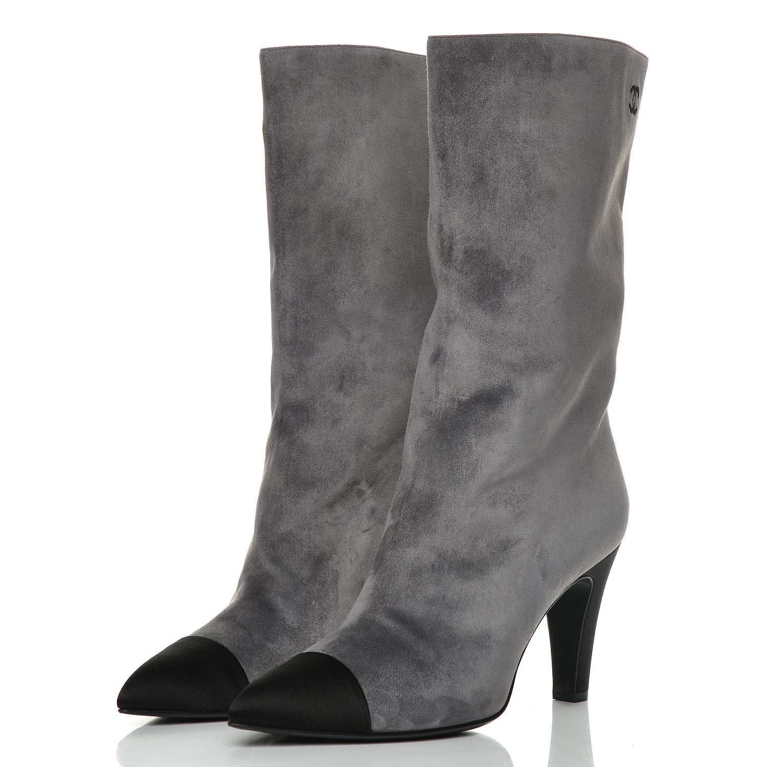 Chanel Suede Calfskin Satin Cap Toe Short Boots 39 Grey Black 2 of 12