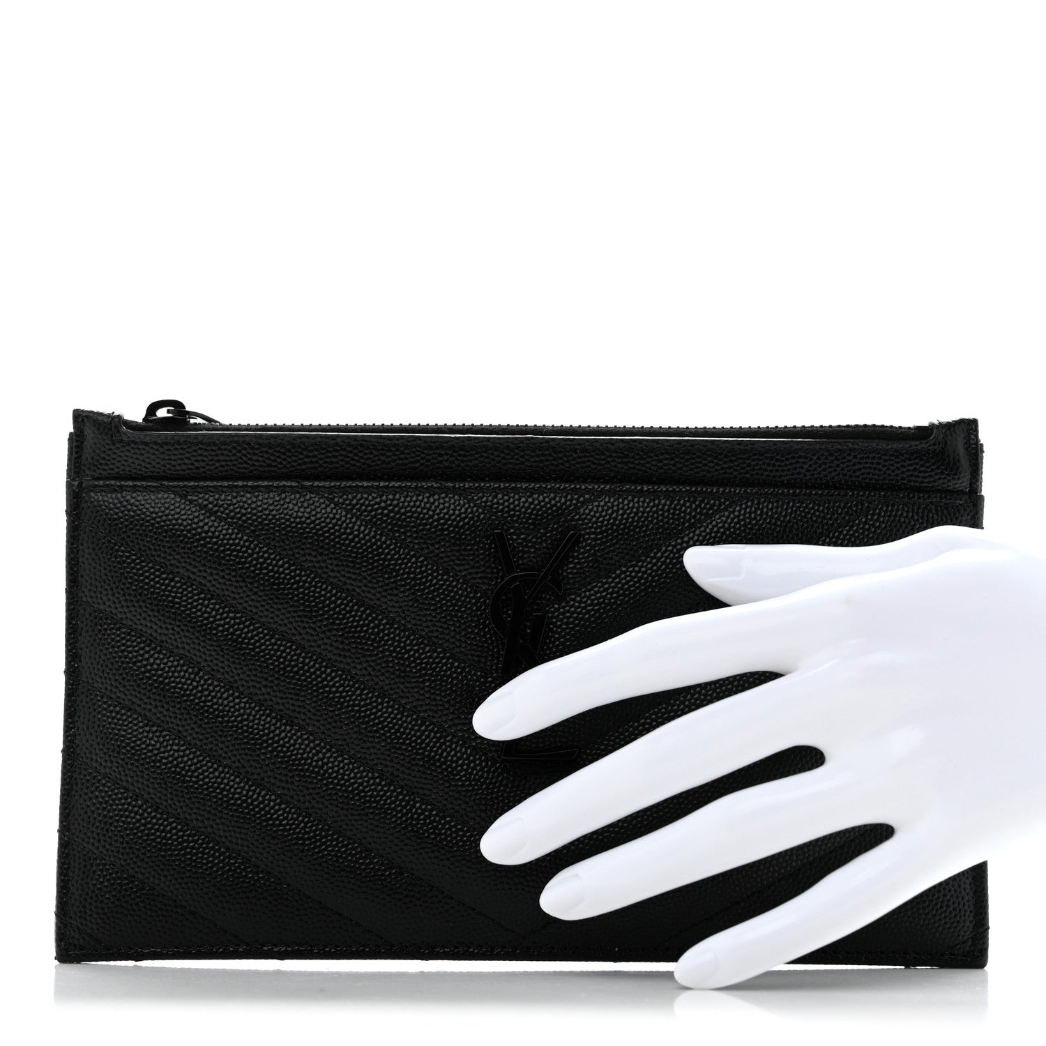 Saint Laurent Grain De Poudre Chevron Monogram Monochrome Bill Pouch Black 2 of 8