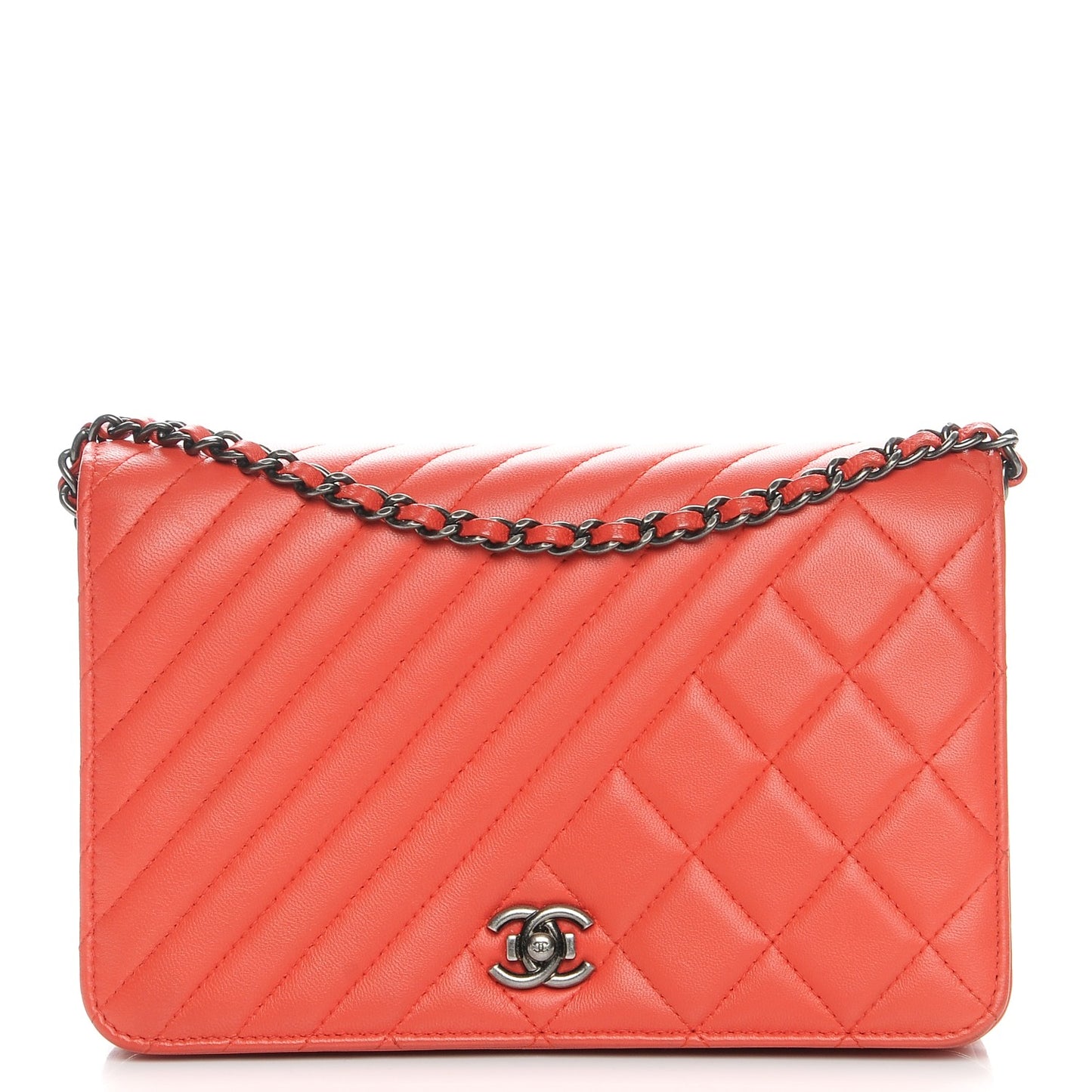 Lambskin Quilted Coco Boy Wallet On Chain WOC Orange