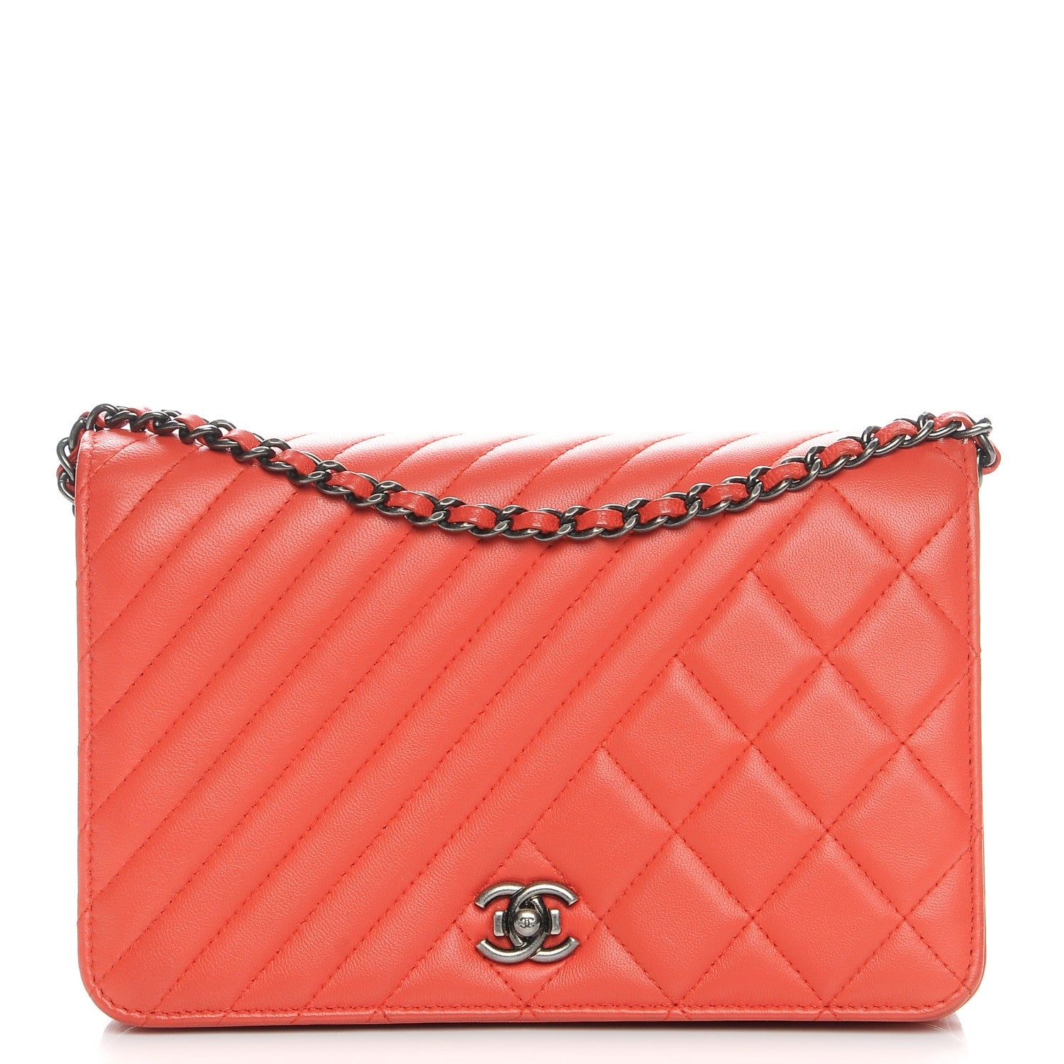 Chanel Lambskin Quilted Coco Boy Wallet On Chain WOC Orange 1 of 9