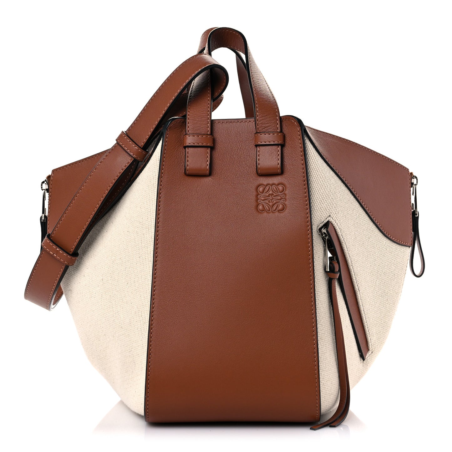 Calfskin Canvas Medium Hammock Shoulder Bag Natural Tan