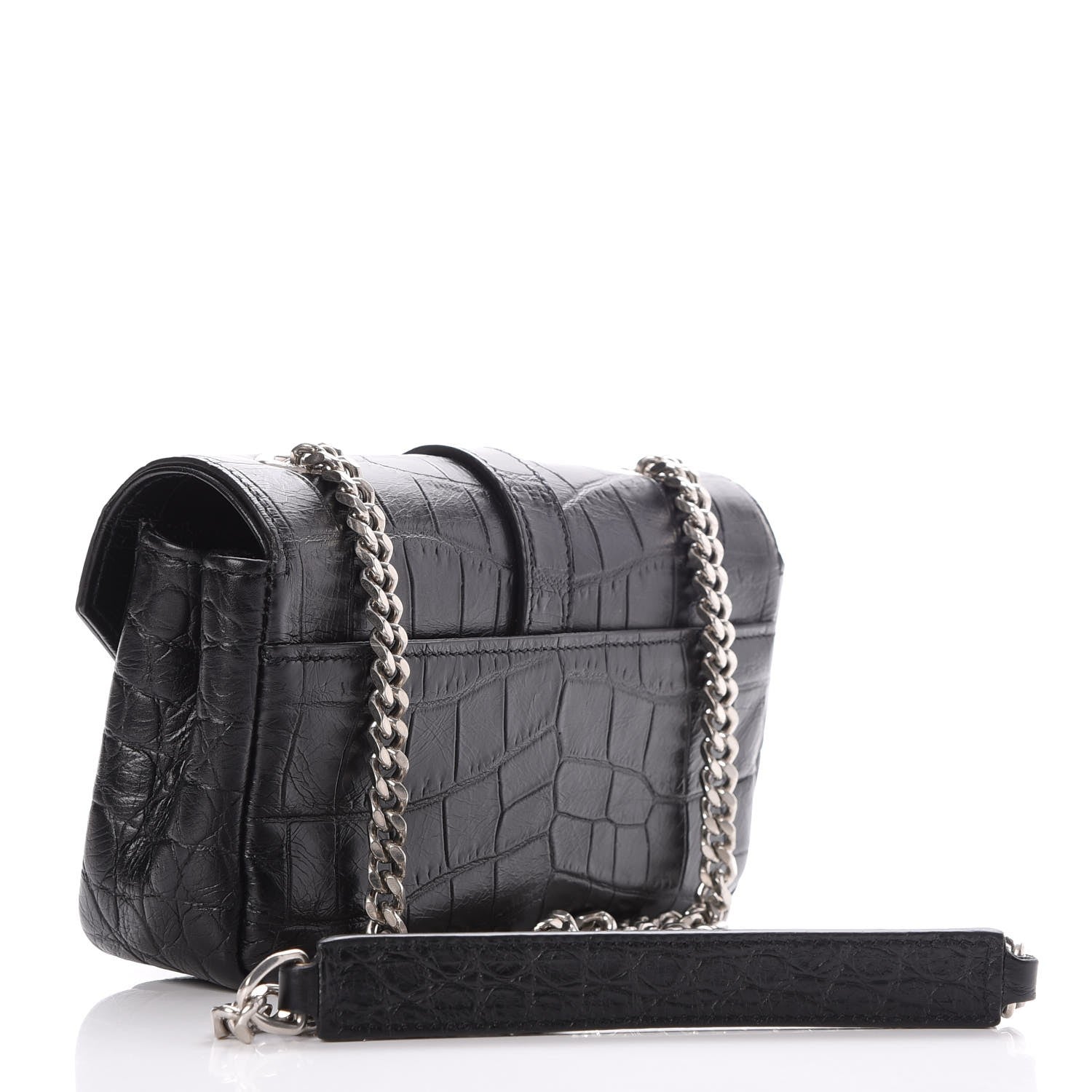 Saint Laurent Calfskin Crocodile Embossed Baby Monogram Classic Chain Bag Black 3 of 7