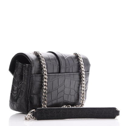 Saint Laurent Calfskin Crocodile Embossed Baby Monogram Classic Chain Bag Black 3 of 7