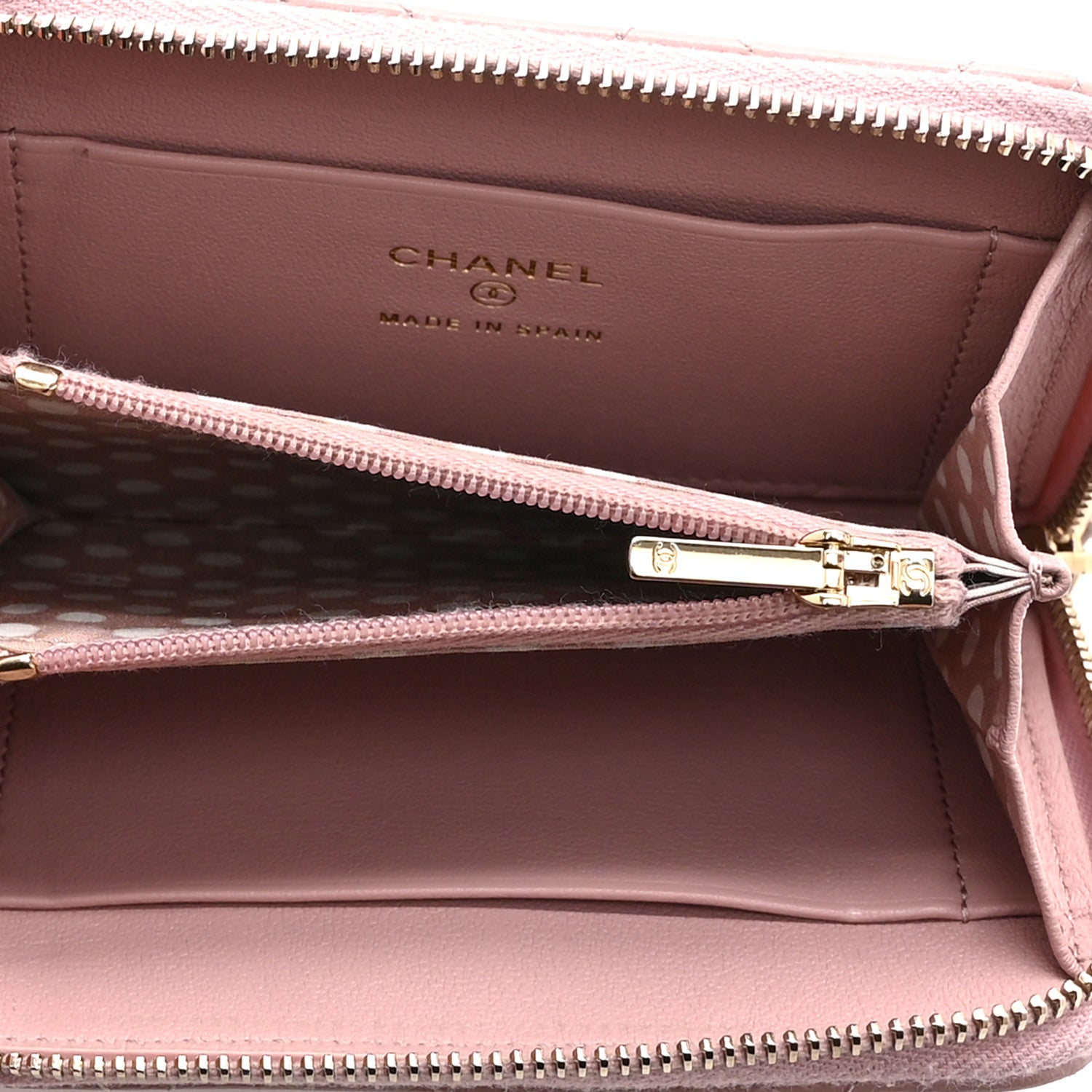 Chanel Lambskin Quilted Pearl CC Zip Around Coin Purse Wallet Pink 5 of 9