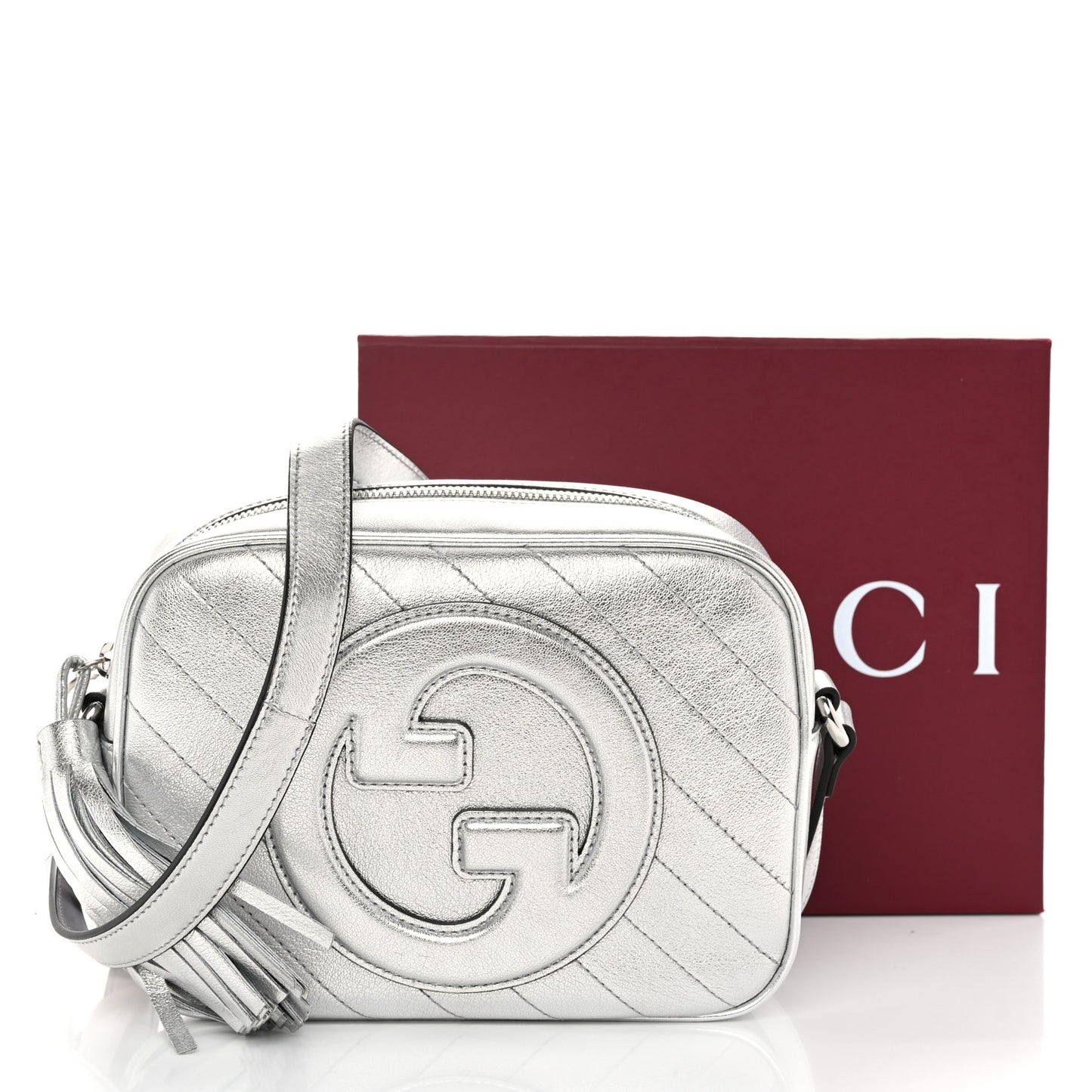 Metallic Sakai Be Green Calfskin Diagonal Stitched Small Blondie Shoulder Bag Silver