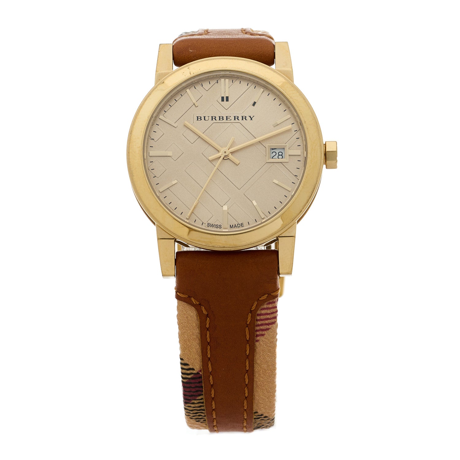 Burberry Stainless Steel Calfskin 34mm Haymarket Quartz Watch Gold BU9133 1 of 5