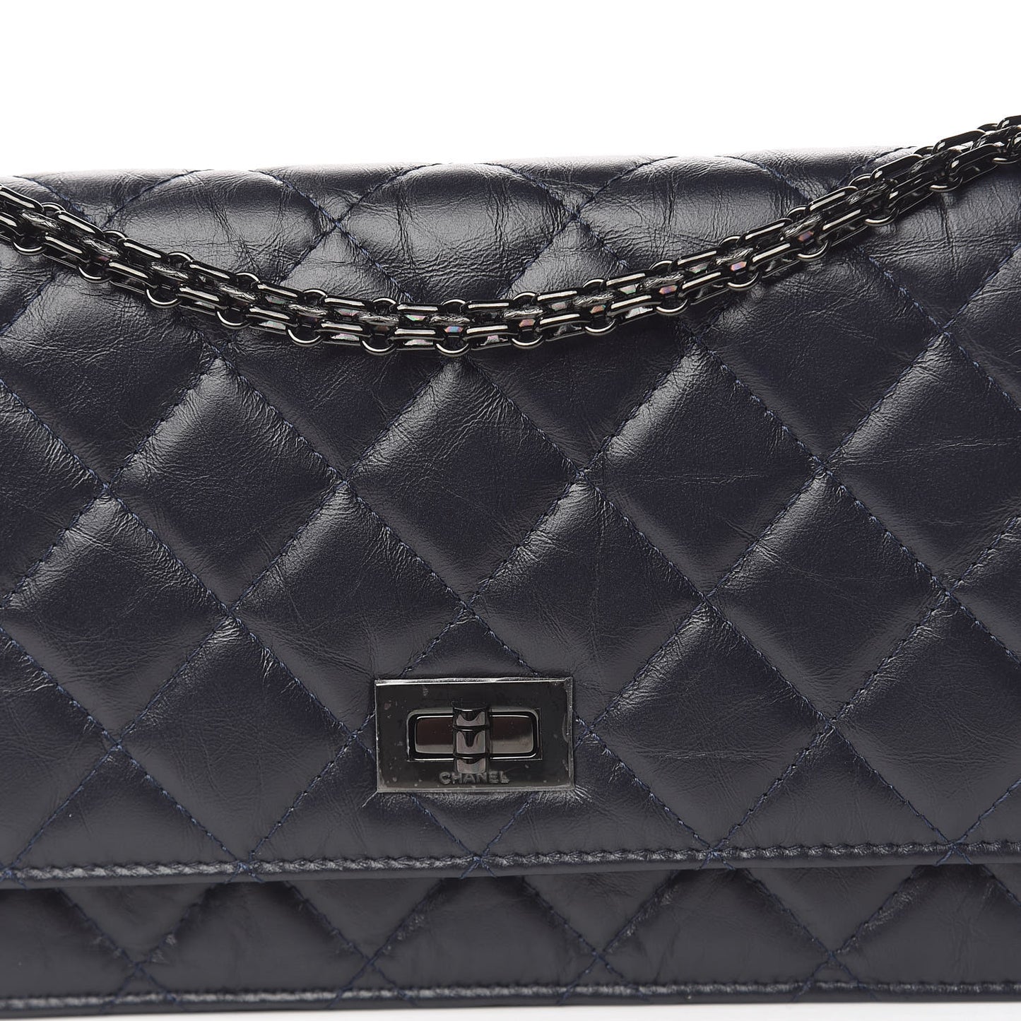 Aged Calfskin Quilted Reissue Wallet On Chain WOC Navy