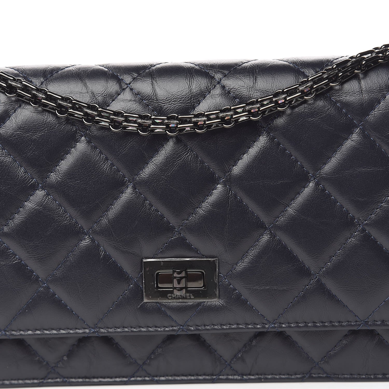 Chanel Aged Calfskin Quilted Reissue Wallet On Chain WOC Navy 11 of 11