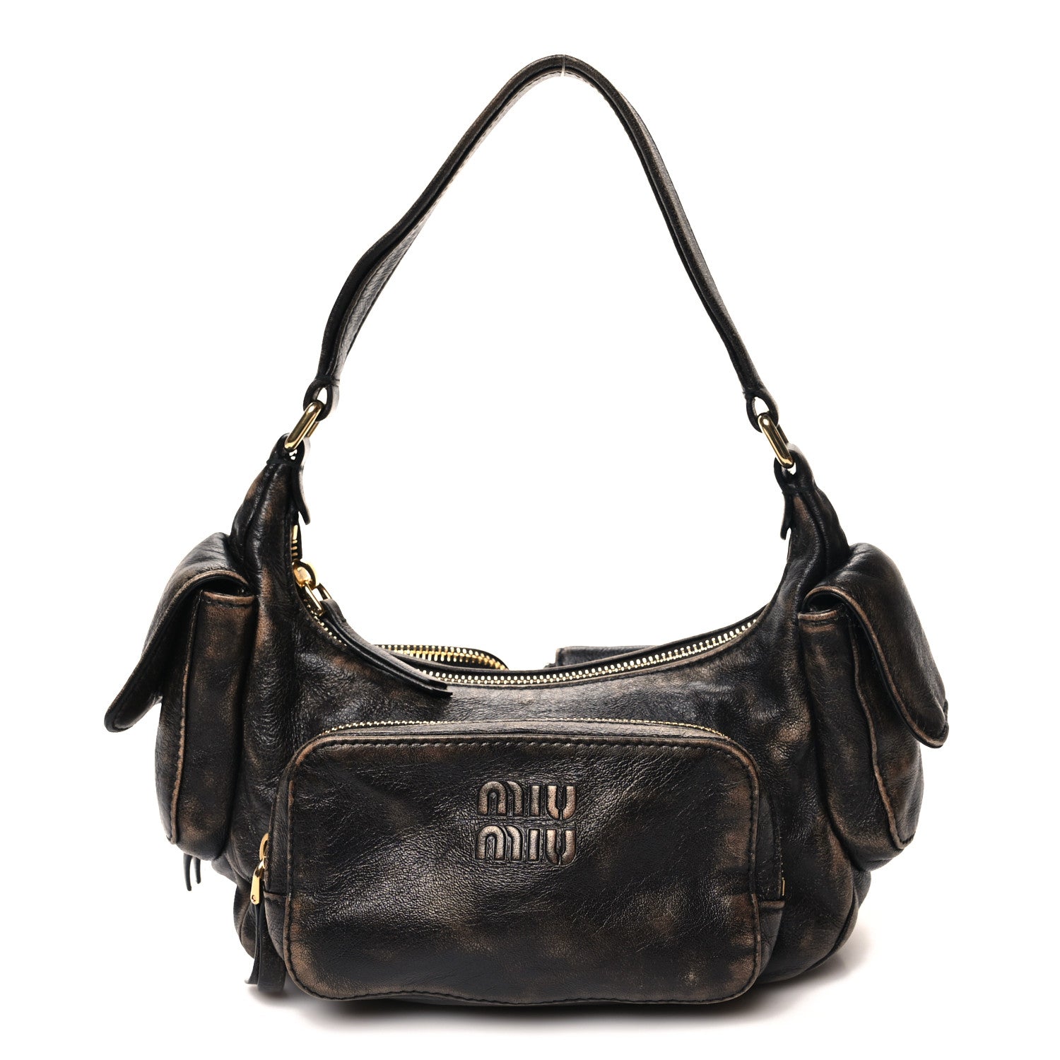 Miu Miu Distressed Nappa Pocket Bag Sand Coffee 1 of 9
