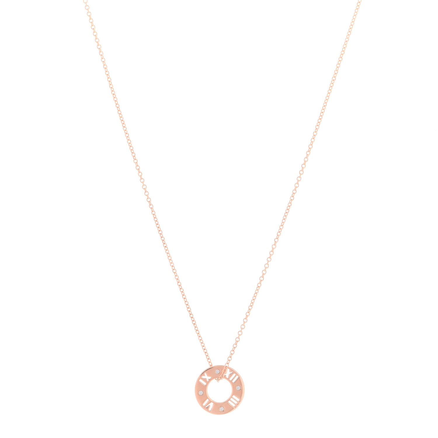 Tiffany 18K Rose Gold Diamond Atlas Pierced Pendant Necklace 1 of 7