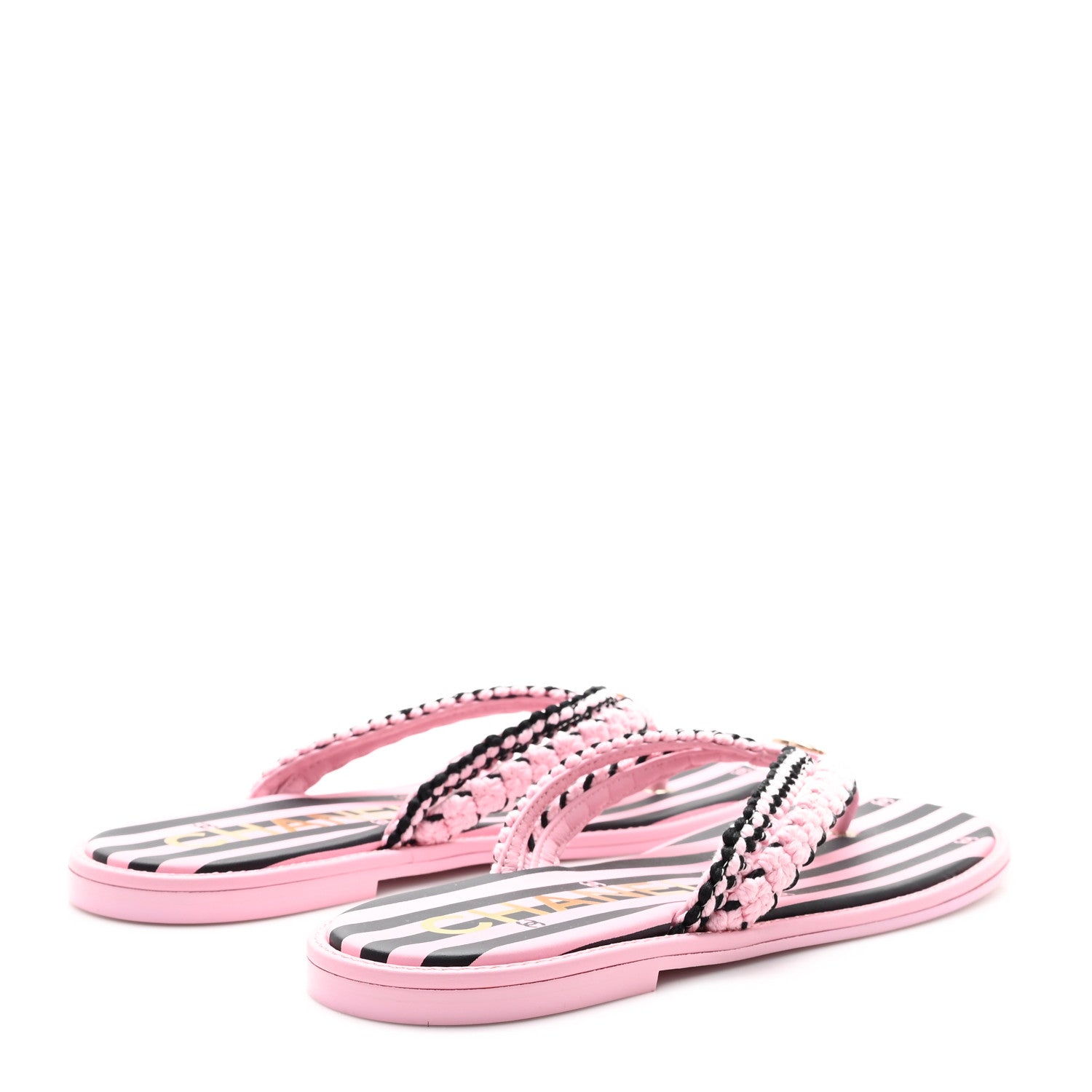 Chanel Braided Enamel CC Thong Coco Beach Sandals 38 Pink Black 5 of 8