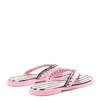 Chanel Braided Enamel CC Thong Coco Beach Sandals 38 Pink Black 5 of 8