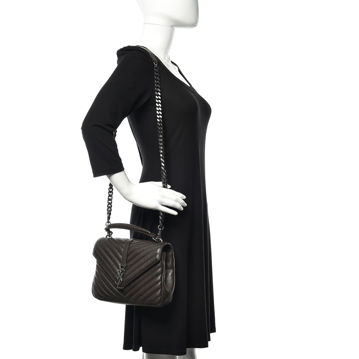 Saint Laurent Calfskin Matelasse Chevron Monogram Medium College Bag Faggio 2 of 9