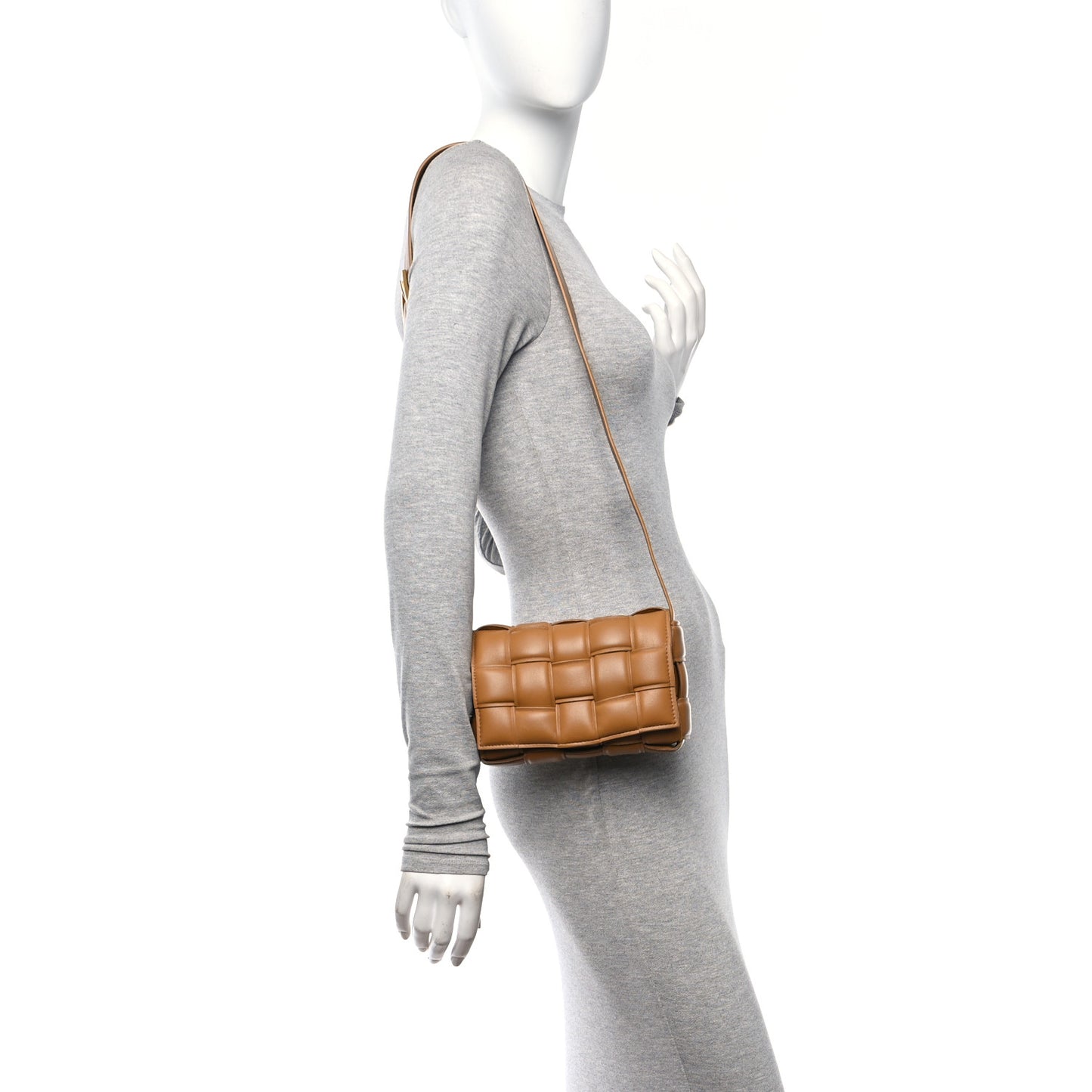 Nappa Maxi Intreccio Small Padded Cassette Crossbody Bag Camel