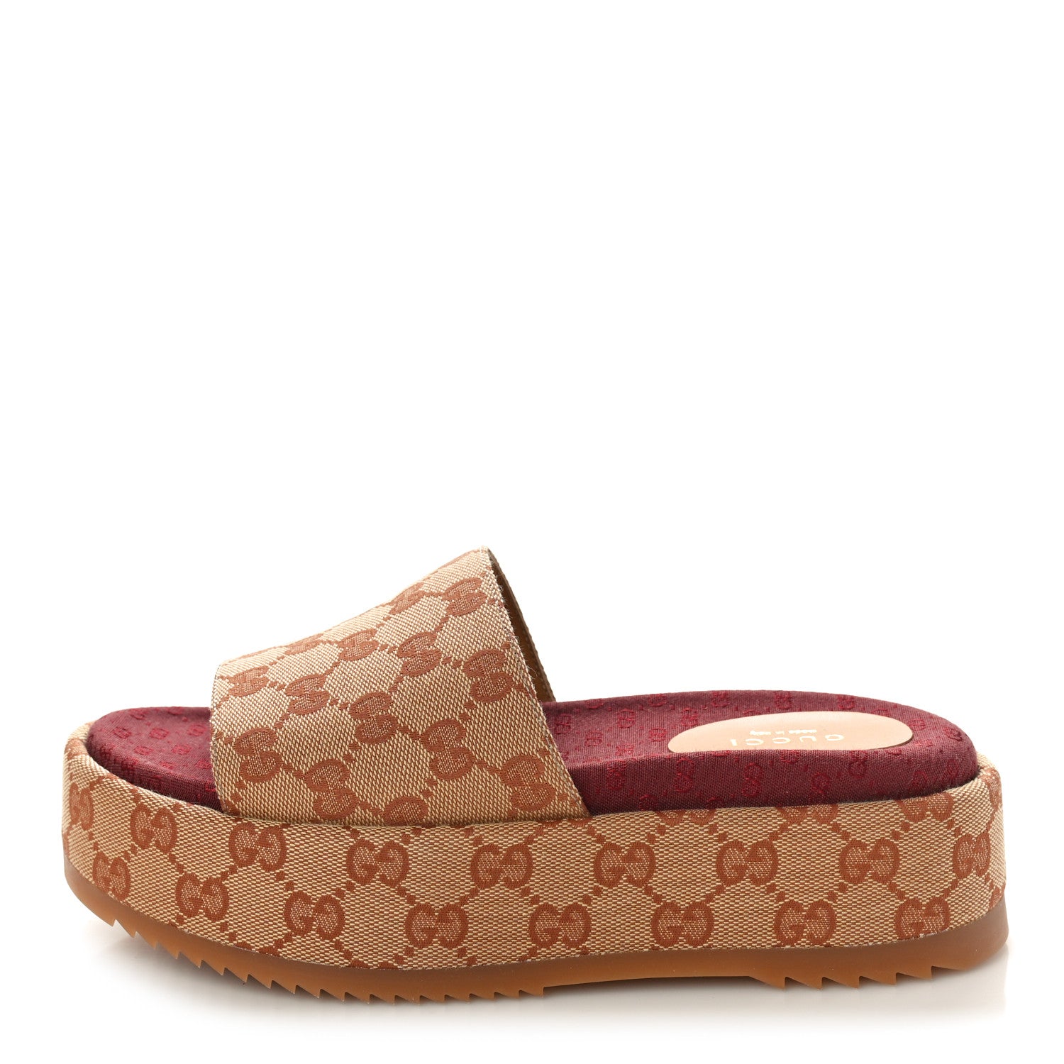 Gucci Canvas GG Monogram Angelina Platform Slide Sandals 36.5 Beige Ruggine 1 of 8