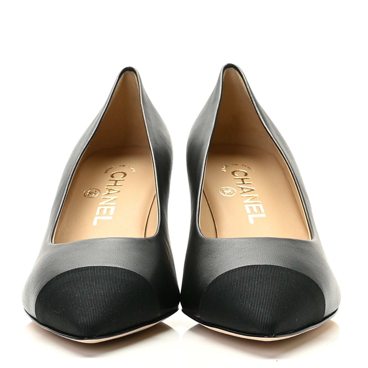 Chanel Lambskin Grosgrain Cap Toe CC Pumps 36.5 Black 3 of 12