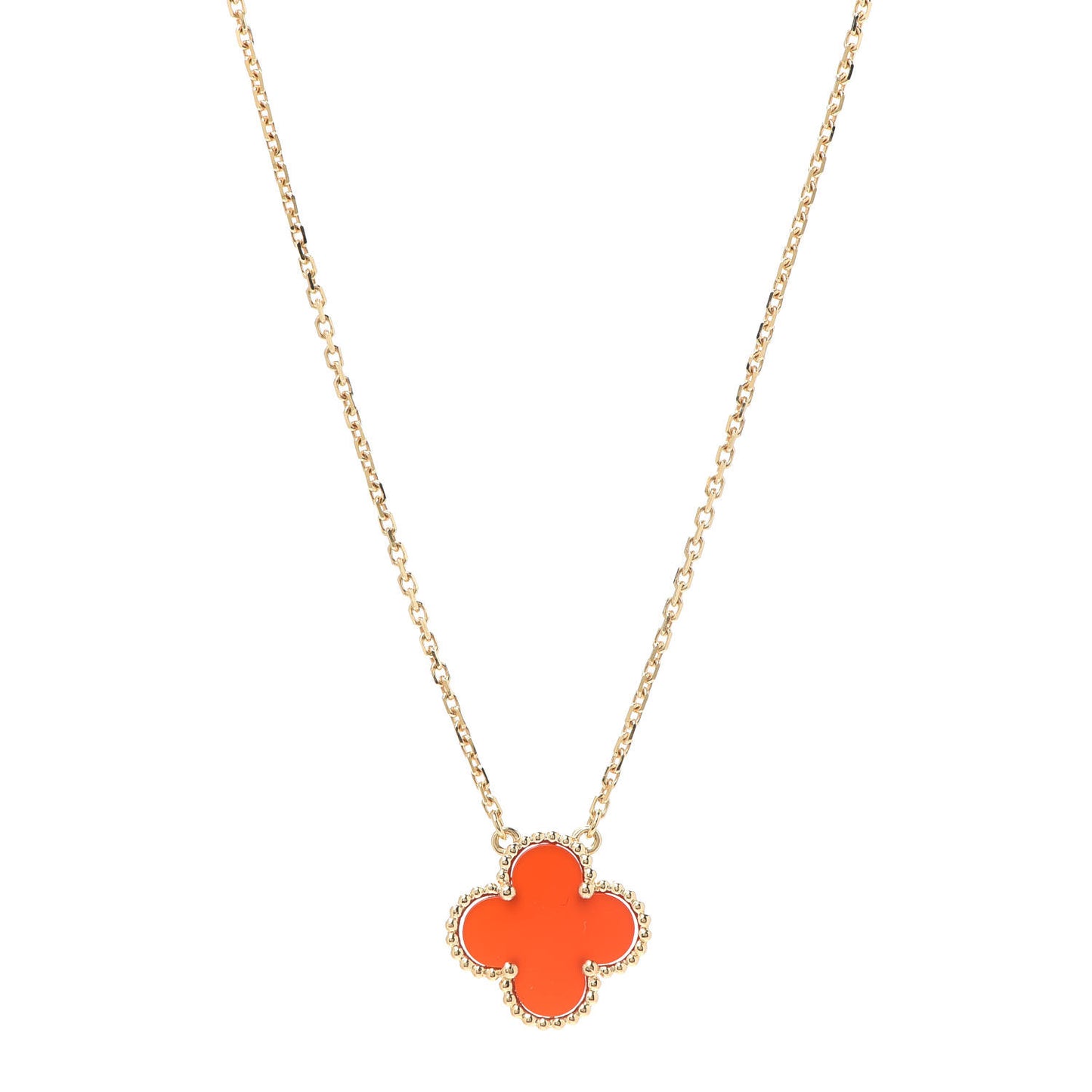 18K Yellow Gold Carnelian Vintage Alhambra Pendant Necklace