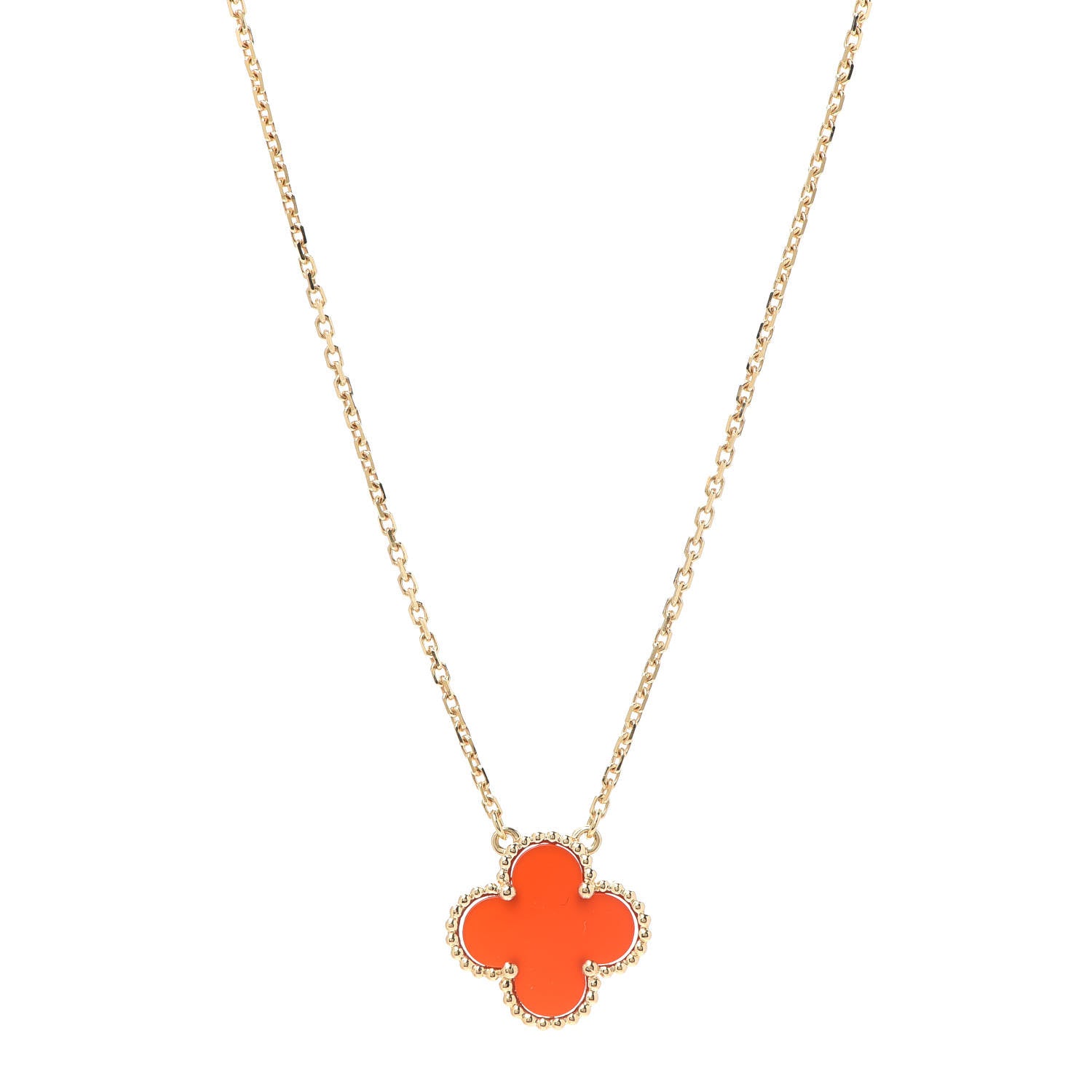 Van Cleef & Arpels 18K Yellow Gold Carnelian Vintage Alhambra Pendant Necklace 1 of 8