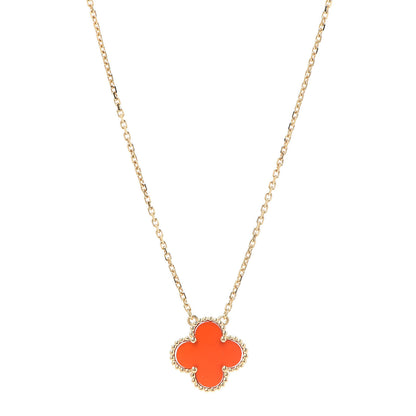 Van Cleef & Arpels 18K Yellow Gold Carnelian Vintage Alhambra Pendant Necklace 1 of 8