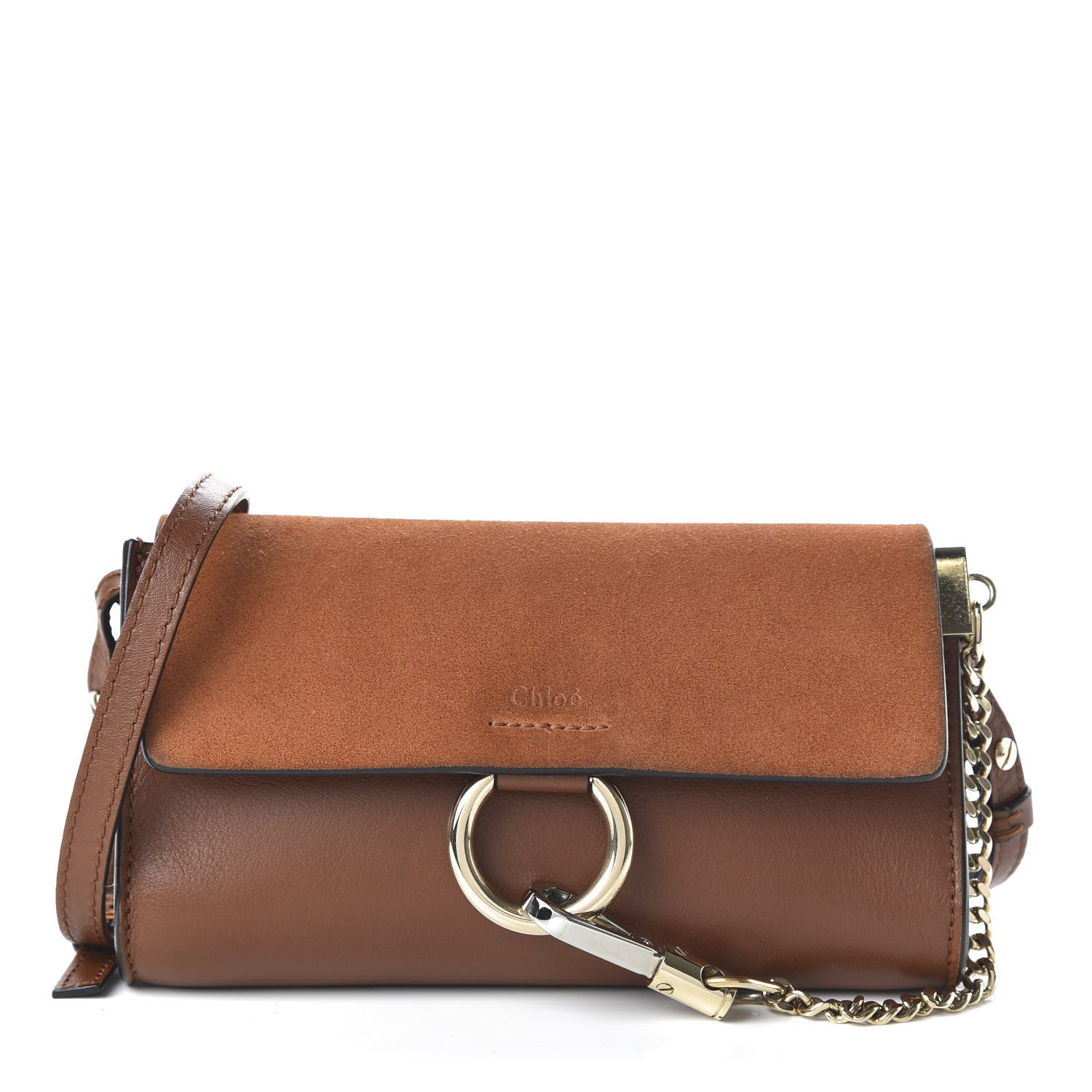 Chloe Suede Calfskin Mini Faye Shoulder Bag Tobacco 1 of 10