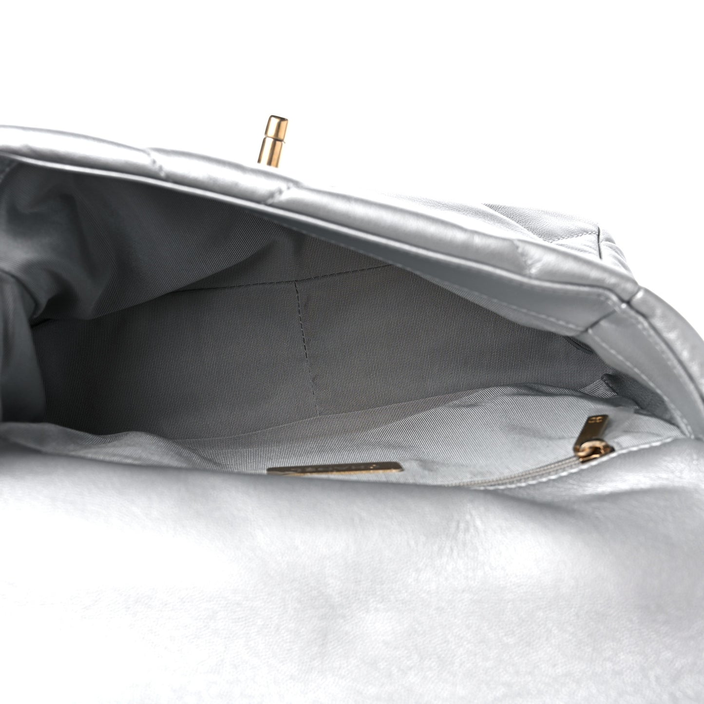 Metallic Goatskin Quilted Medium Chanel 19 Flap Silver