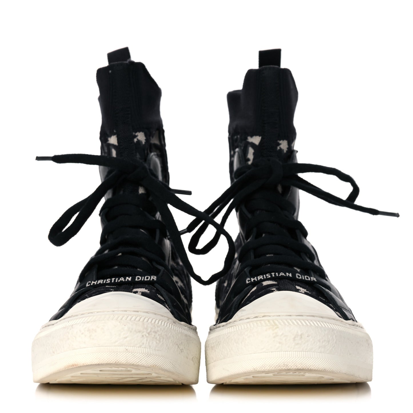 Technical Knit Calfskin Oblique Womens Walk'n Dior High Top Sneakers 38.5 Deep Blue