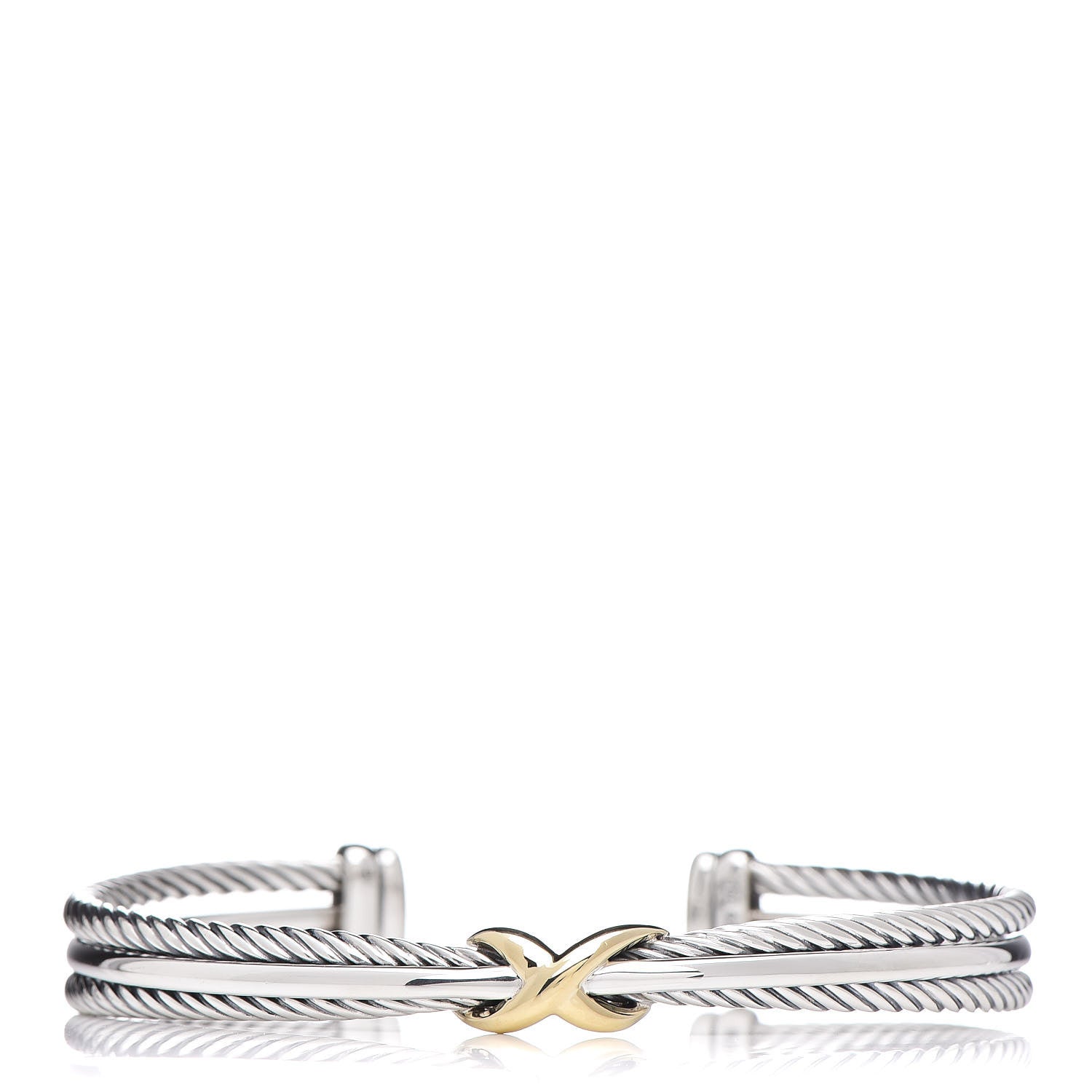 David Yurman Sterling Silver 18K Yellow Gold 7mm Crossover X Bracelet 1 of 5
