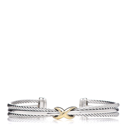 David Yurman Sterling Silver 18K Yellow Gold 7mm Crossover X Bracelet 1 of 5