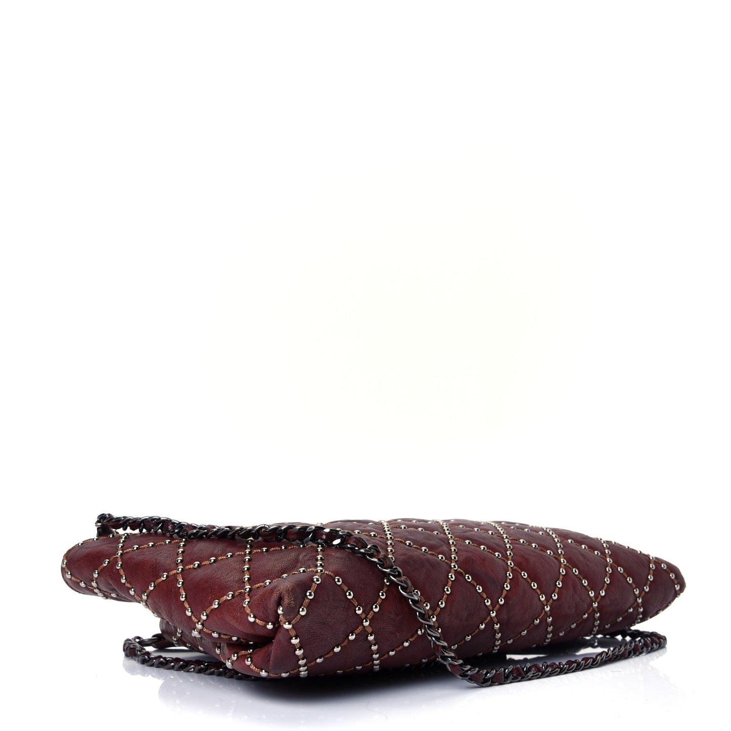 Crumpled Lambskin Studded Paris Dallas Clutch With Chain Brown
