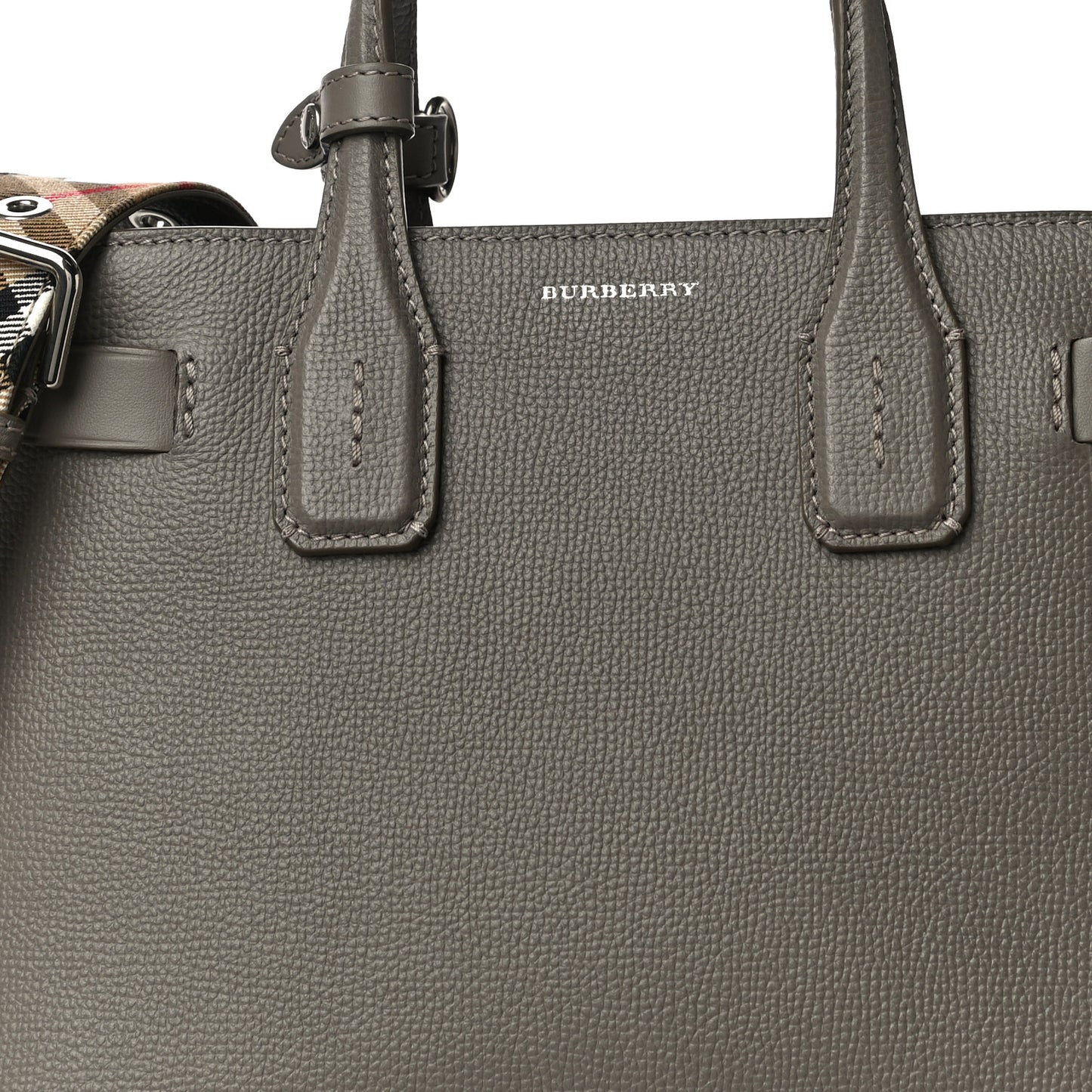 Derby Calfskin House Check Small Banner Tote Pale Taupe