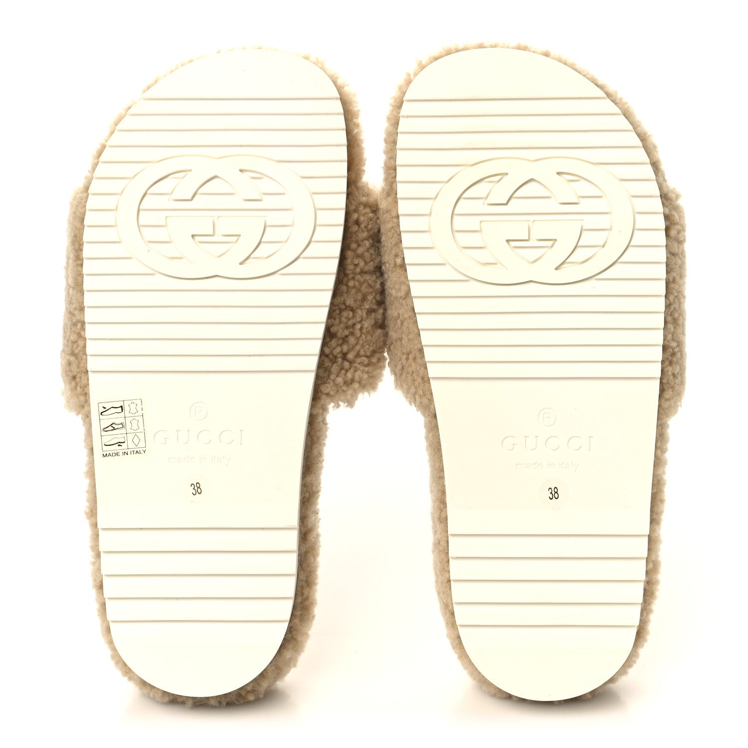 Gucci Shearling Womens Eileen Slide Sandals 38 Cocoa Butterscotch