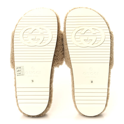 Gucci Shearling Womens Eileen Slide Sandals 38 Cocoa Butterscotch 6 of 10