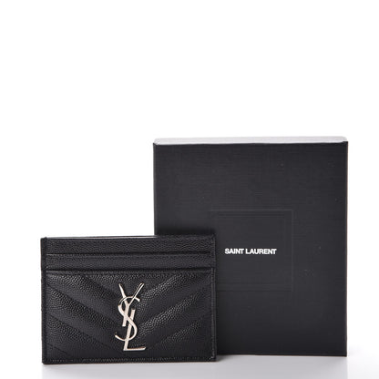 Saint Laurent Grain De Poudre Matelasse Chevron Monogram Credit Card Case Black 8 of 8