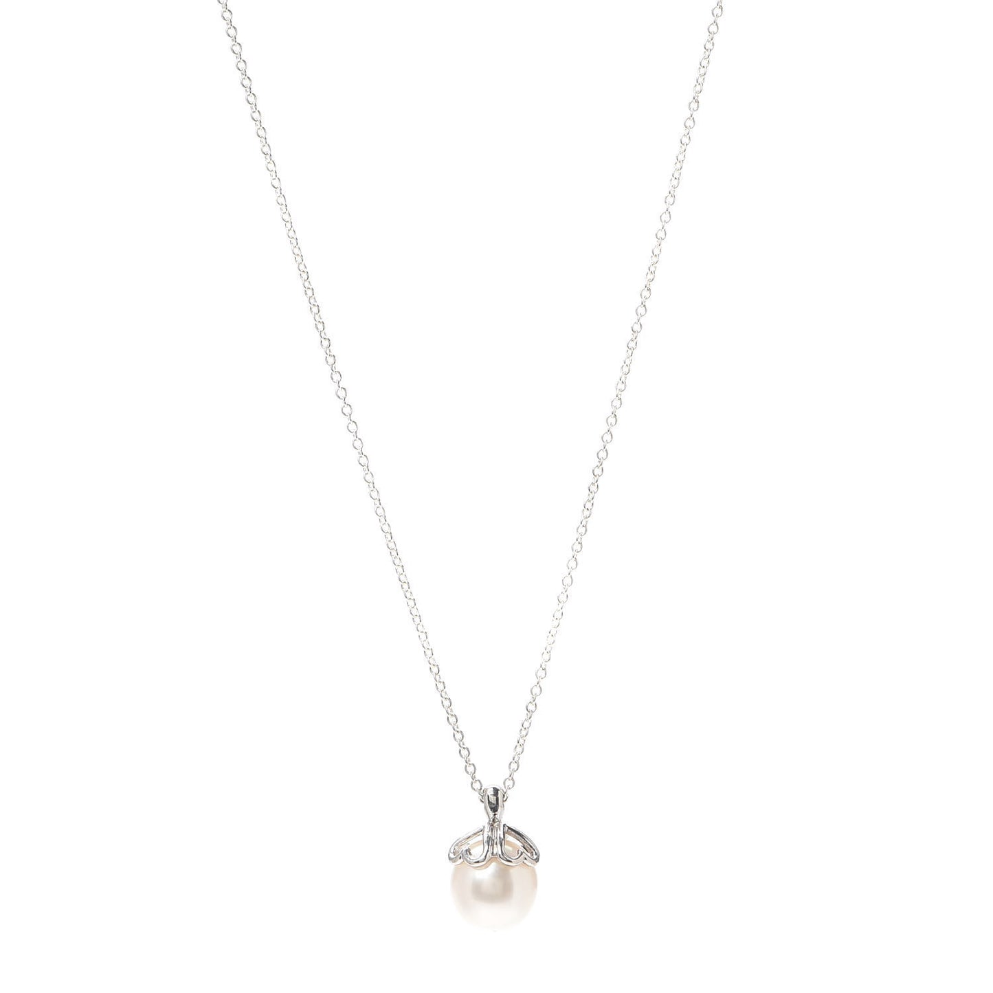 Sterling Silver Pearl Heart Cap Pendant Necklace