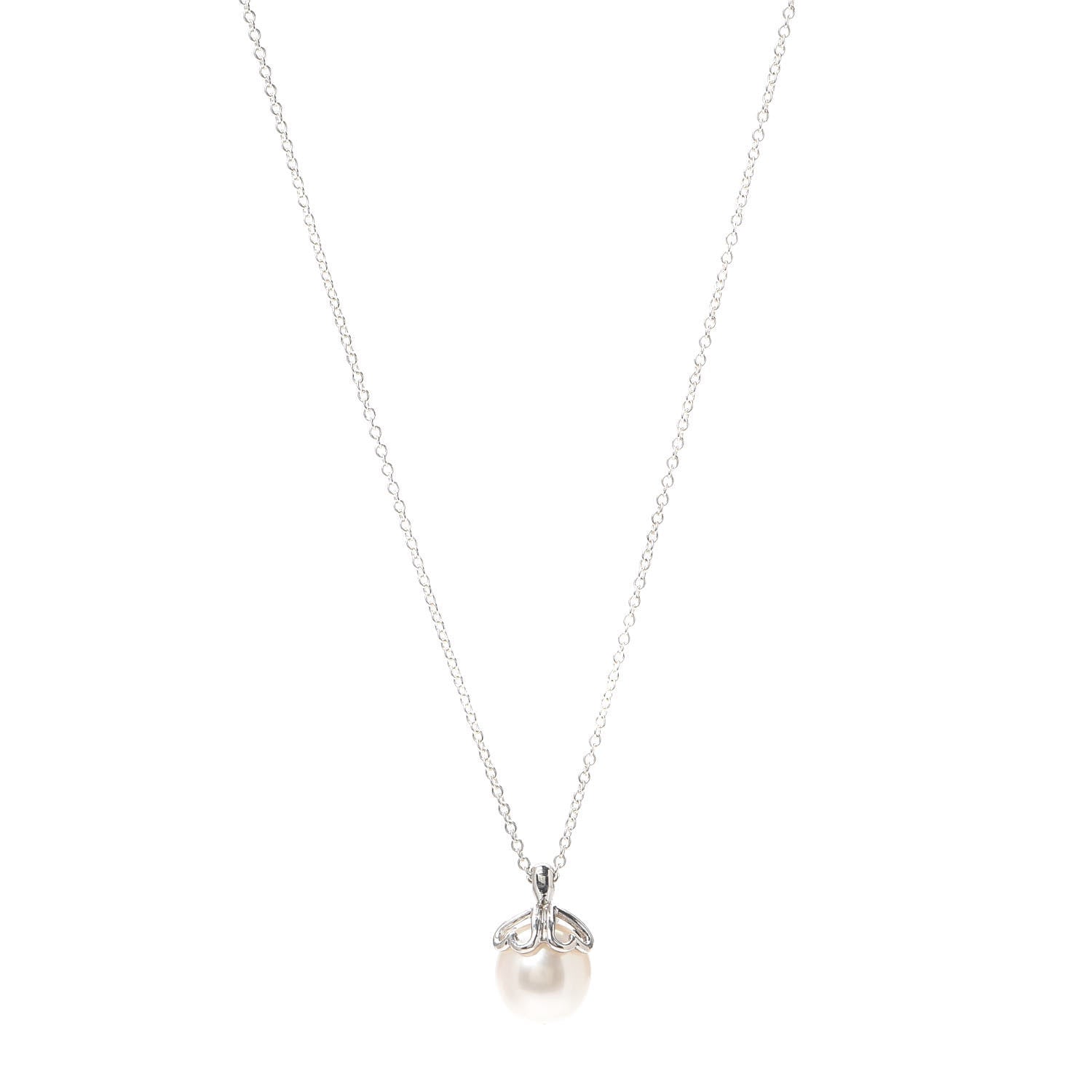 Tiffany Sterling Silver Pearl Heart Cap Pendant Necklace 1 of 6