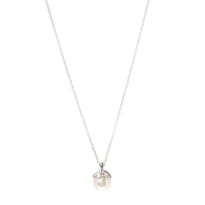 Tiffany Sterling Silver Pearl Heart Cap Pendant Necklace 1 of 6