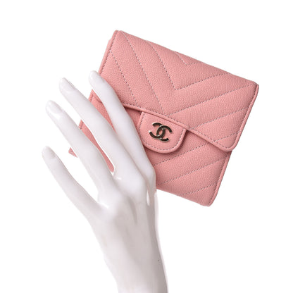 Chanel Caviar Chevron Quilted Compact Flap Wallet Pink 2 of 11