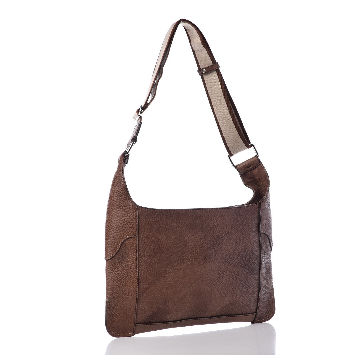 Fendi Calfskin Romano Selleria Logo Shoulder Bag Brown 2 of 13