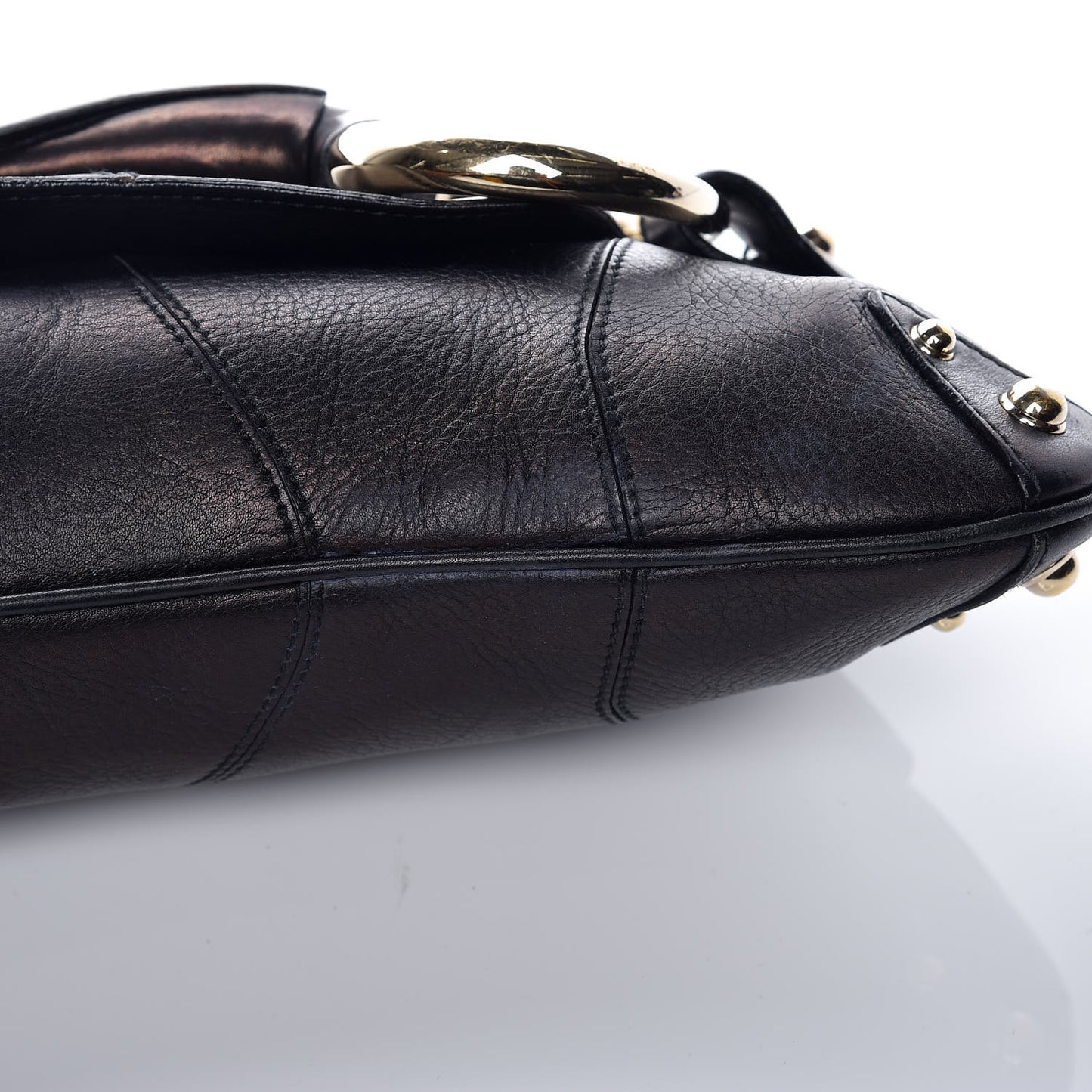 Calfskin Horsebit Chain Clutch Black