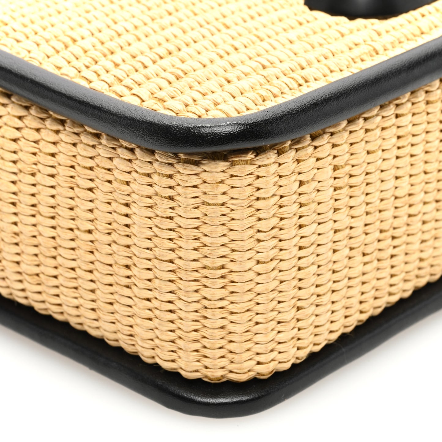 Calfskin Woven Straw Small Snapshot Camera Bag Beige