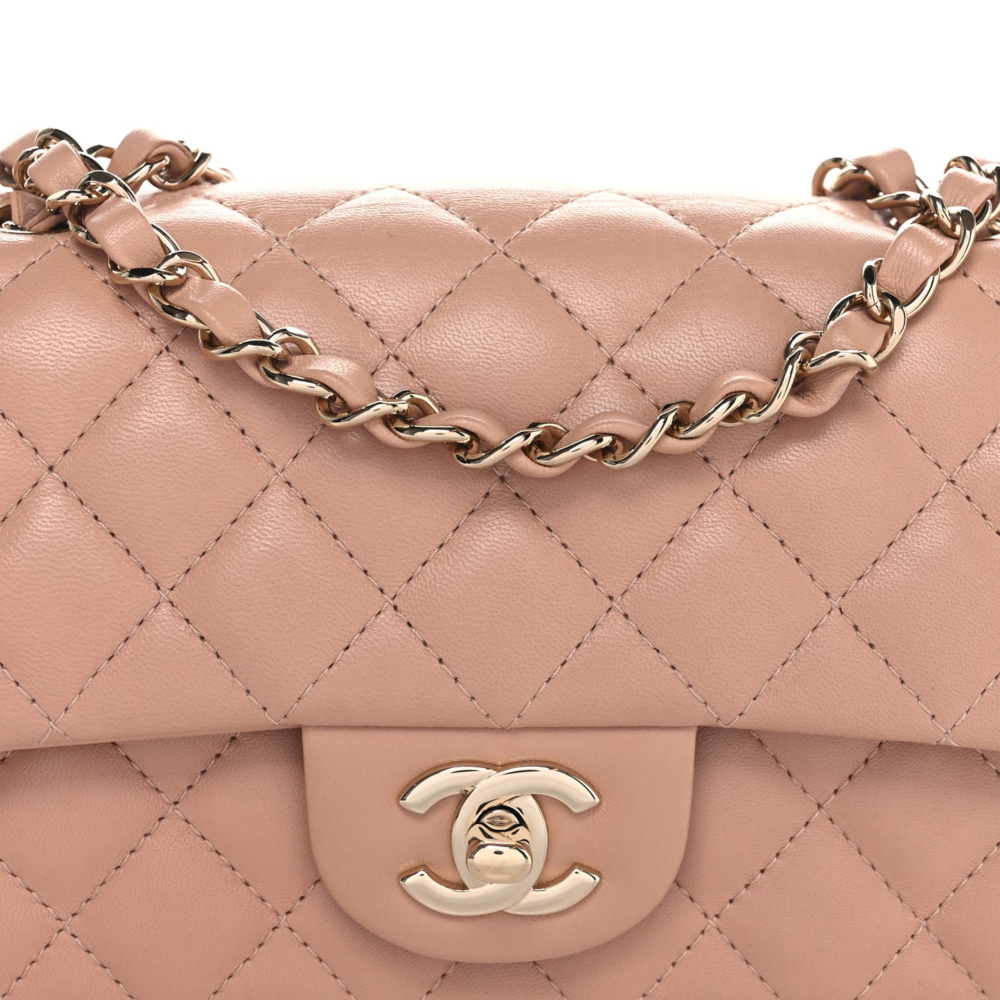 Lambskin Quilted Mini Rectangular Flap Beige