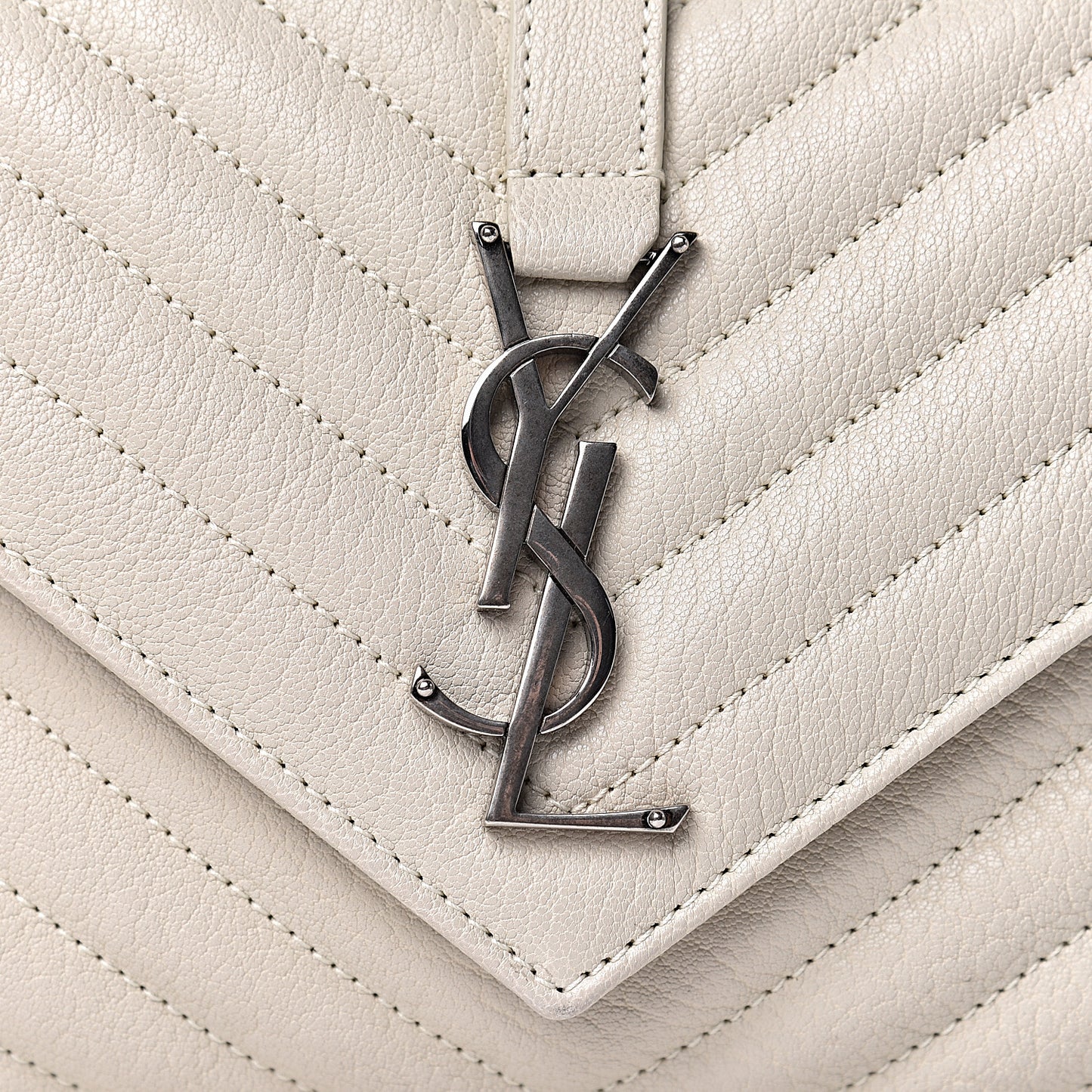 Sheepskin Matelasse Chevron Monogram Medium College Bag Dove White