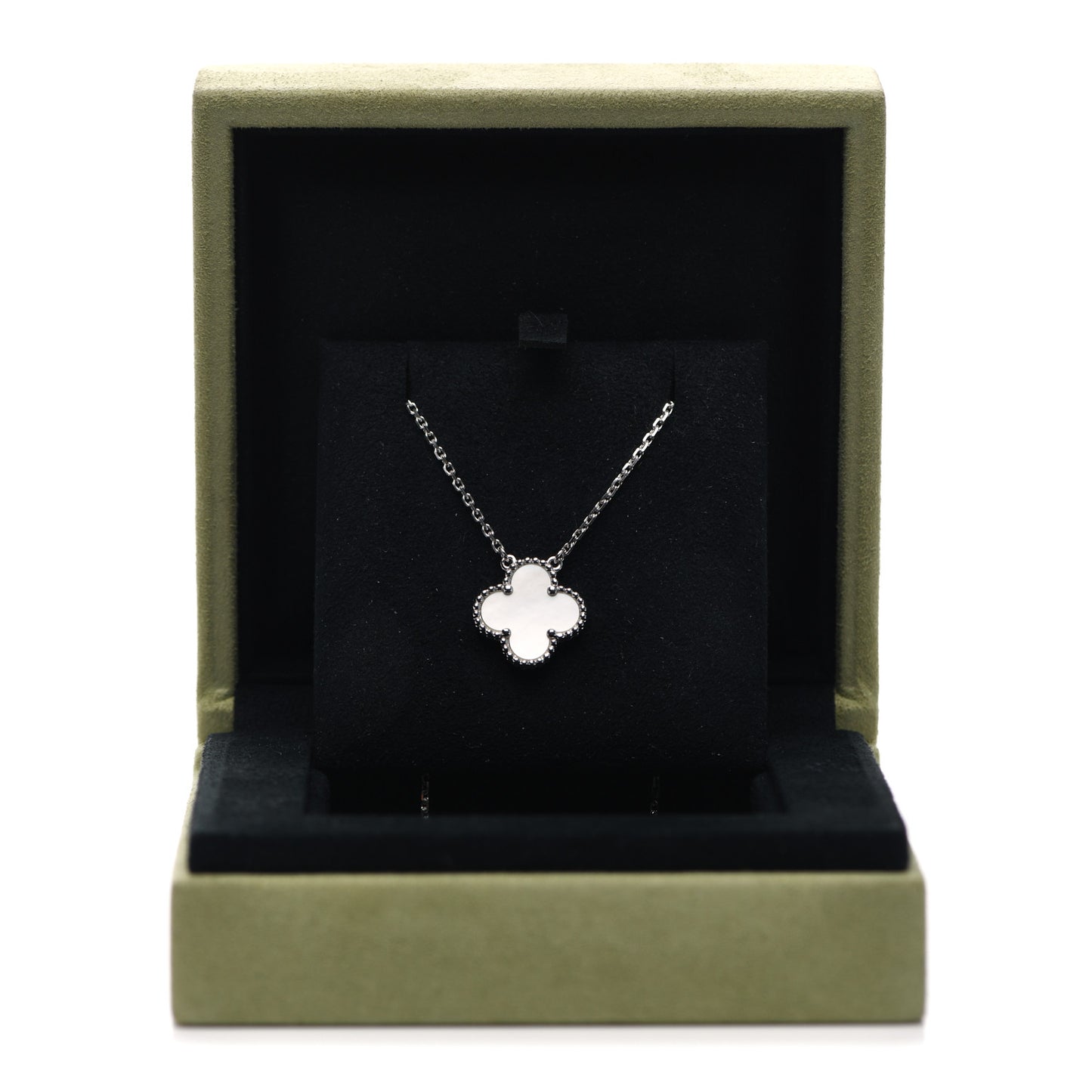 18K White Gold Mother of Pearl Vintage Alhambra Pendant Necklace