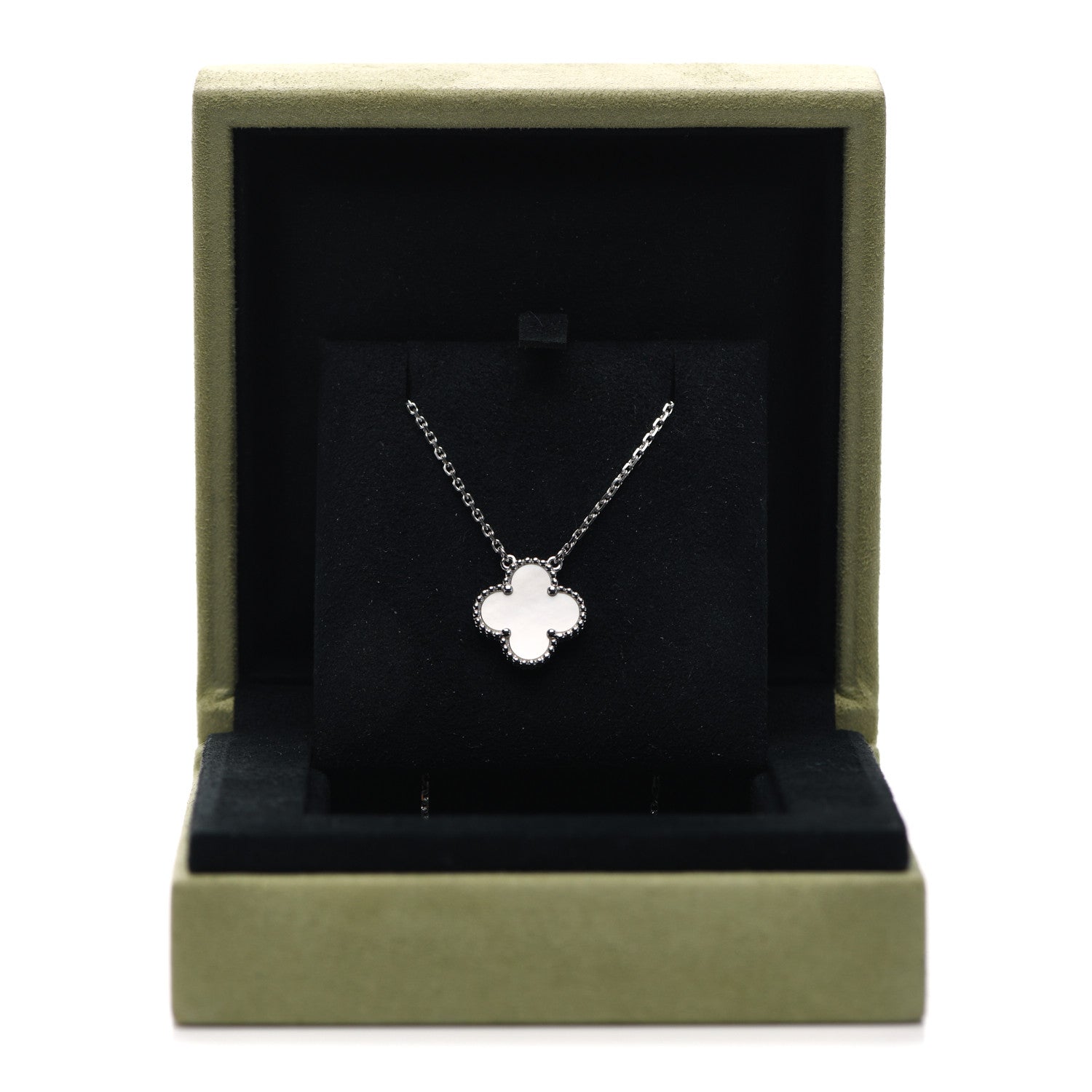 Van Cleef & Arpels 18K White Gold Mother of Pearl Vintage Alhambra Pendant Necklace 6 of 6