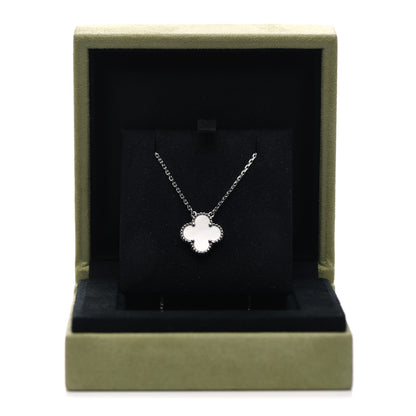 Van Cleef & Arpels 18K White Gold Mother of Pearl Vintage Alhambra Pendant Necklace 6 of 6
